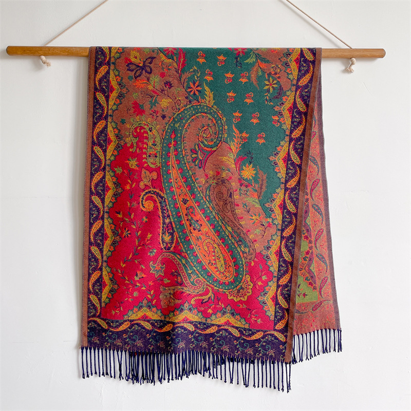 Cashmere Pashmina Wrap - Sonbahar Şal Yeni Kaşmir Pashmina Püsküllü