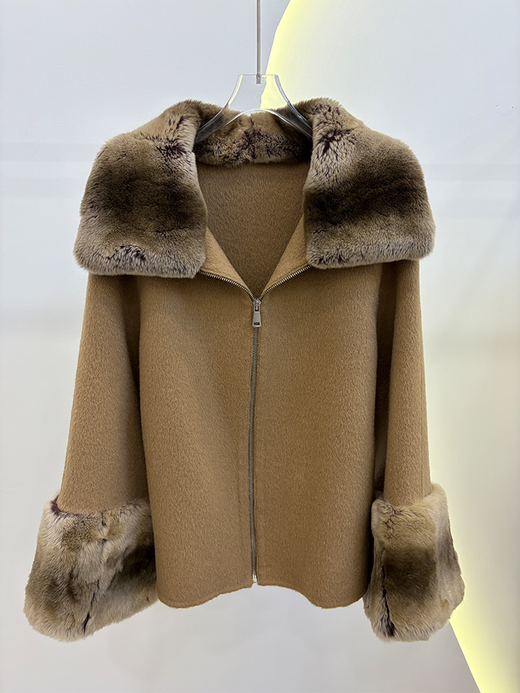 Wool Coat Peacoat - 2026 Kış Kadın Gerçek Doğal Rex