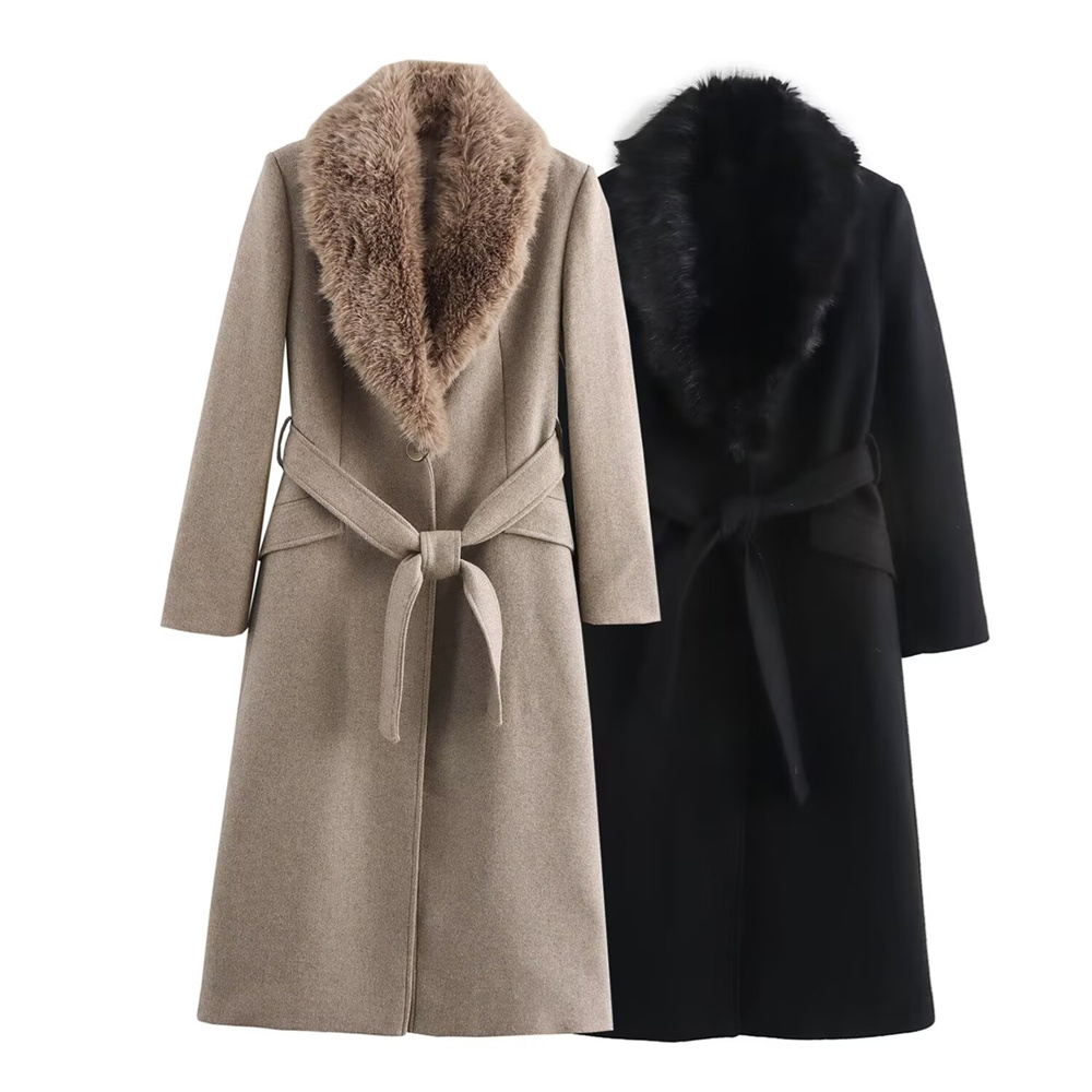 Kadın Kemerli Sıcak Kürklü Yak - Wool Coat Peacoat incelemesi ve fiyatı